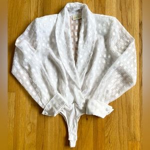 Cache sheer white blouse bodysuit XS